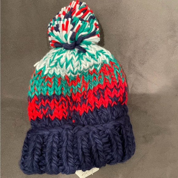 Free People Tide Stripe Knit Pom Beanie - Navy *NWT* - Picture 3 of 3